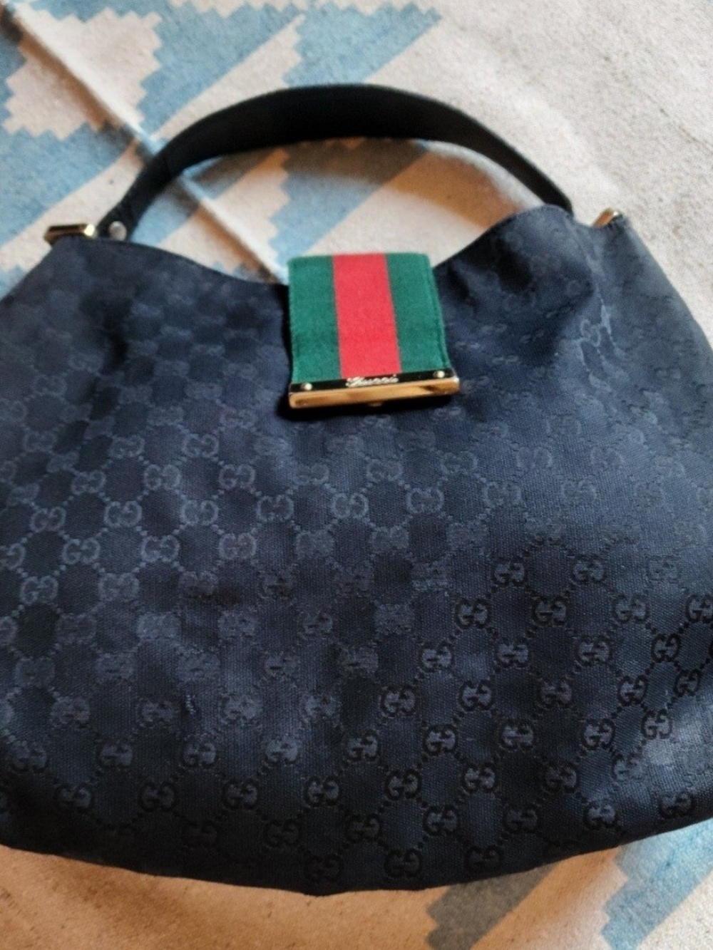 Gucci GG Canvas Web Hobo Bag Black & Green